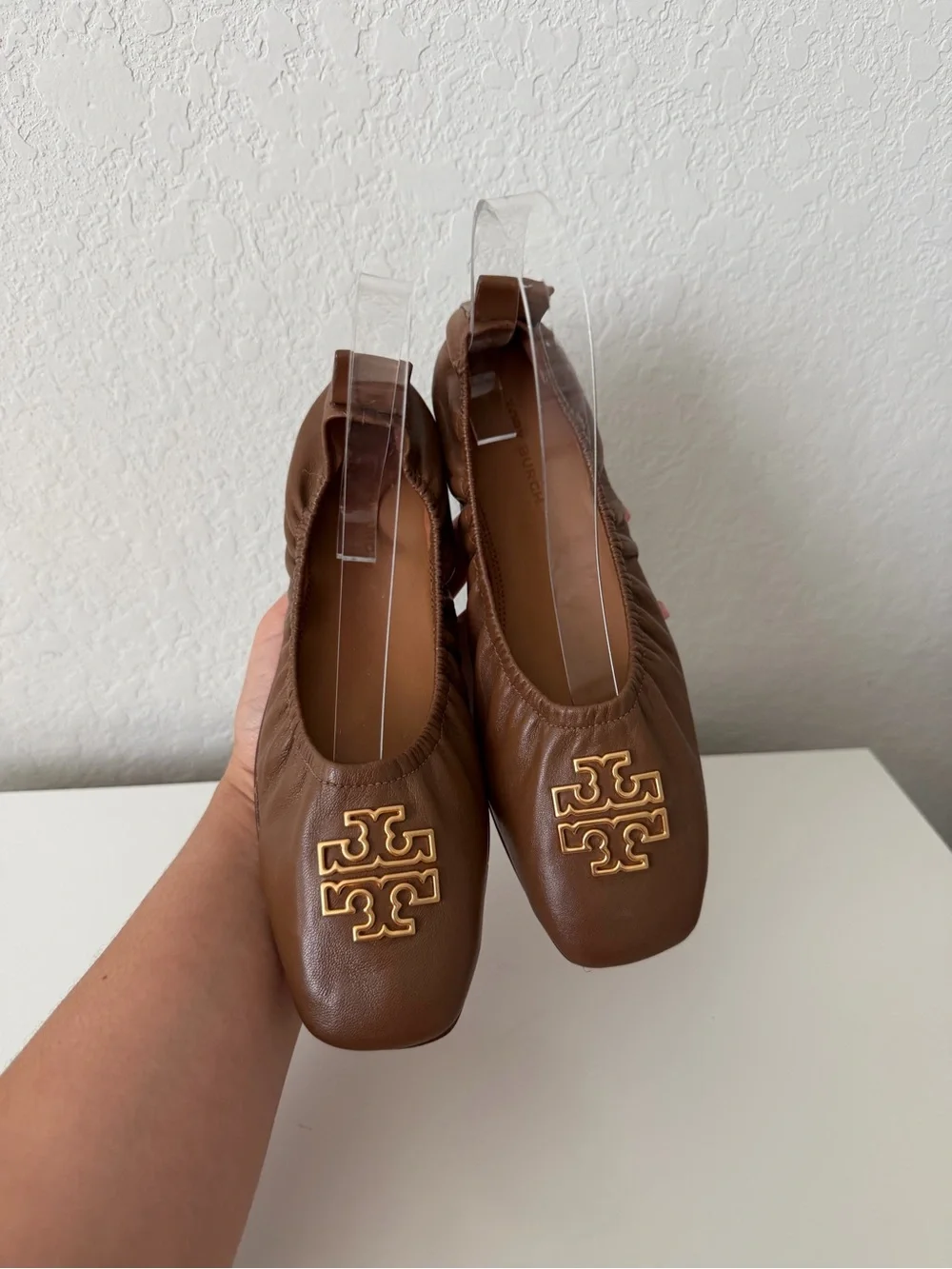 Tory Burch Brown Britten Ballet Leather Logo Flats size 6.5